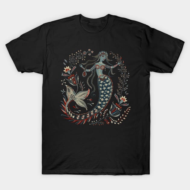 Ethno Mermaid in Old Slavic style T-Shirt by FrogandFog